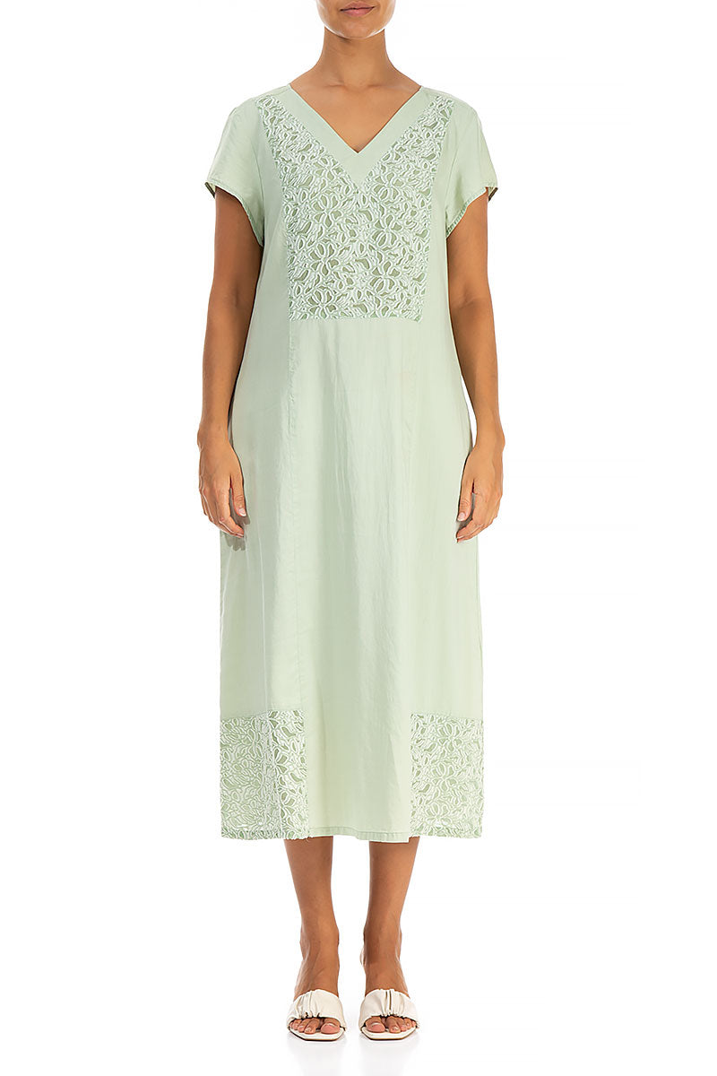 Floral Texture Mint Silk Cotton Dress 1