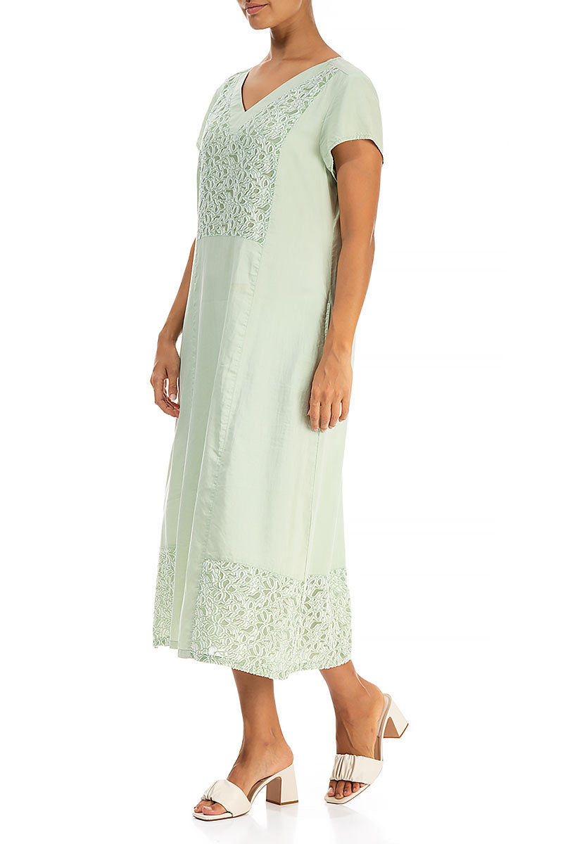 Floral Texture Mint Silk Cotton Dress 3