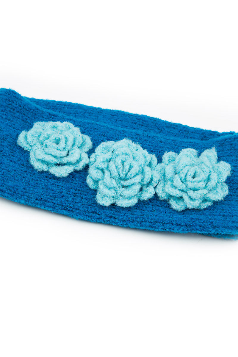 Flowers Azure Blue Soft Wool Headband 3
