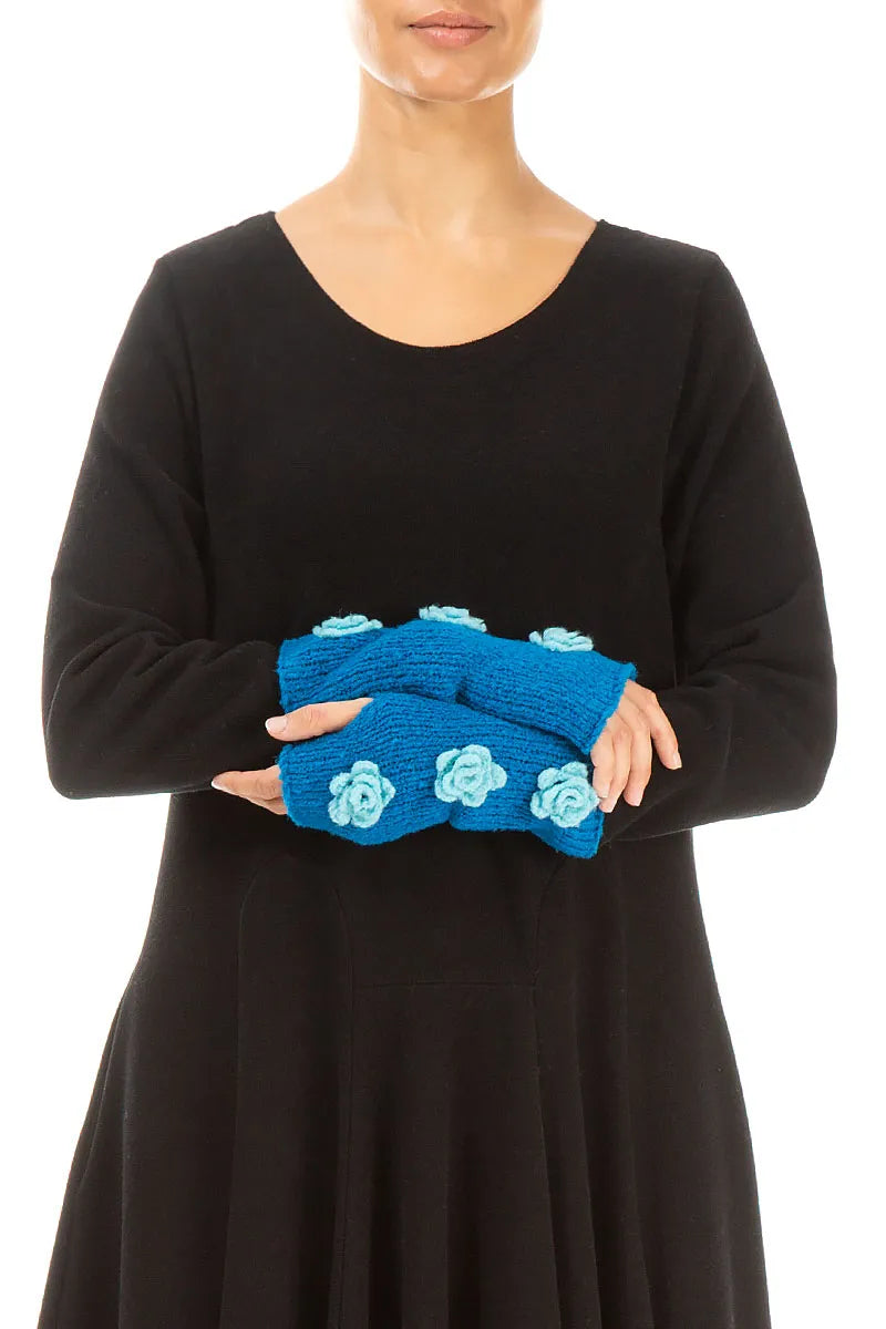 Flowers Azure Blue Soft Wool Wristlets 3
