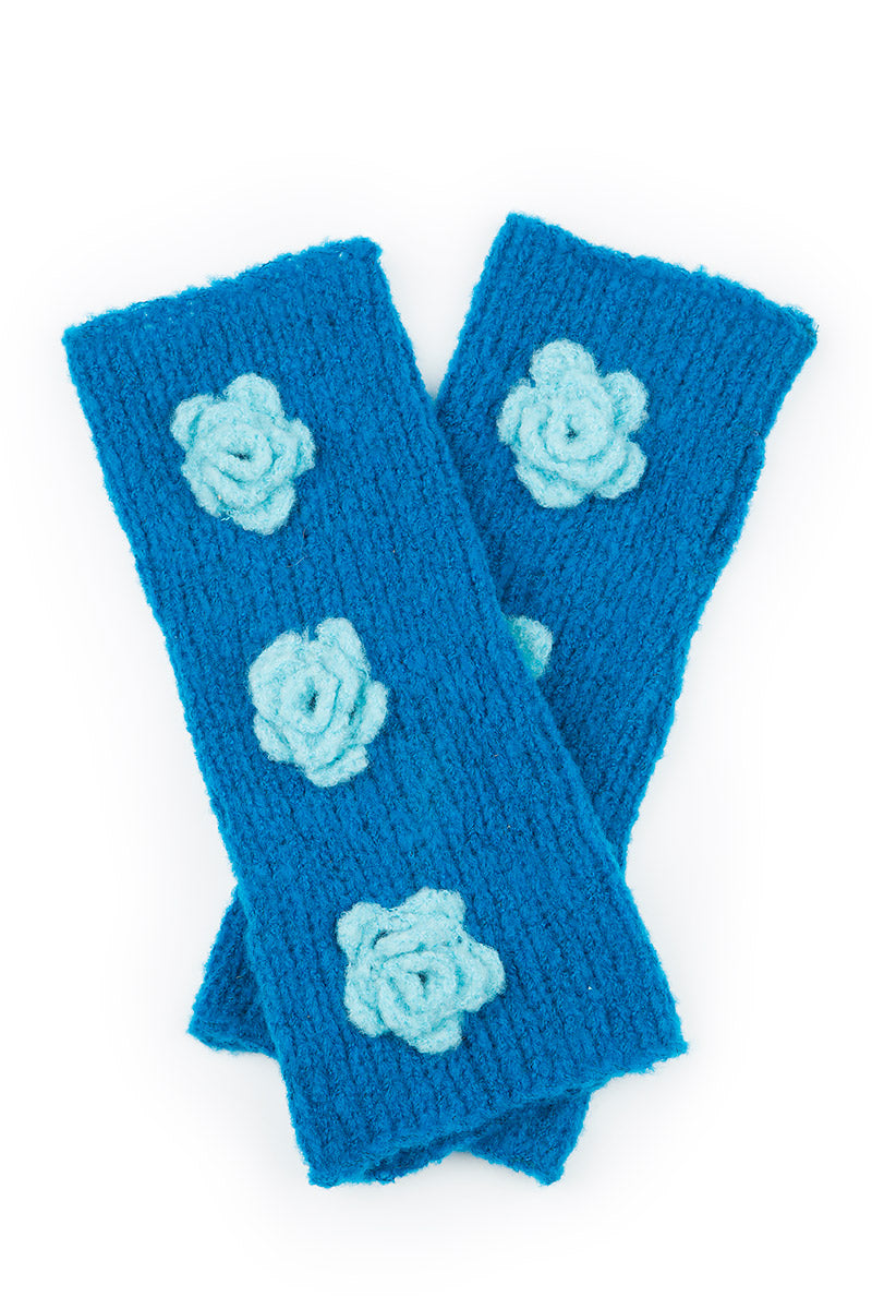 Flowers Azure Blue Soft Wool Wristlets 5