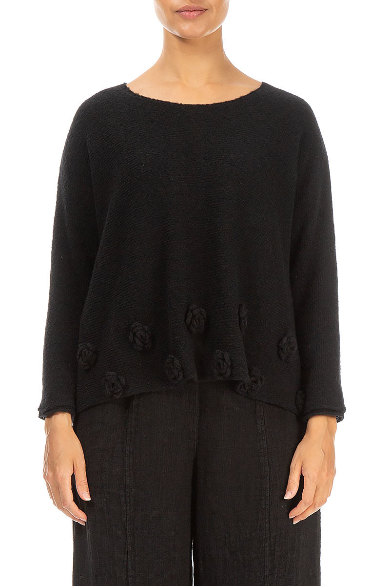 Flowers Black Wool Sweater 1