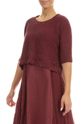 Flowers Decorated Antique Ruby Linen Jumper 3