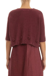 Flowers Decorated Antique Ruby Linen Jumper 2