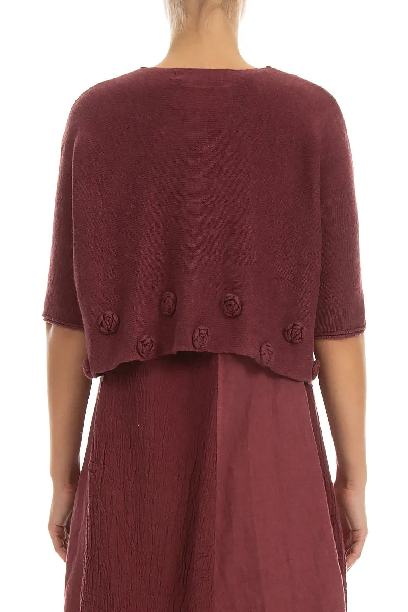 Flowers Decorated Antique Ruby Linen Jumper 2