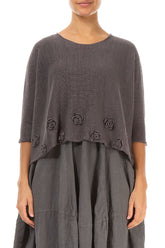 Flowers Decorated Brown Linen Jumper 1