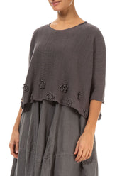 Flowers Decorated Brown Linen Jumper 3