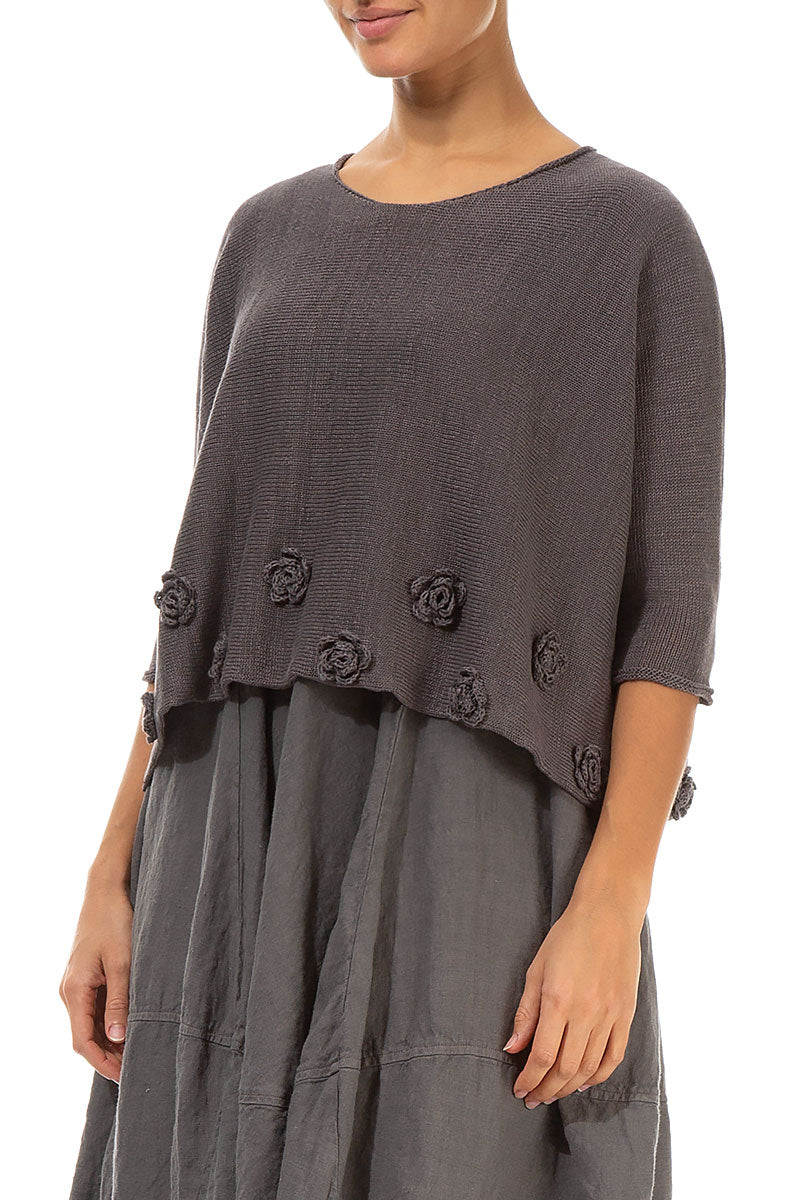 Flowers Decorated Brown Linen Jumper 3