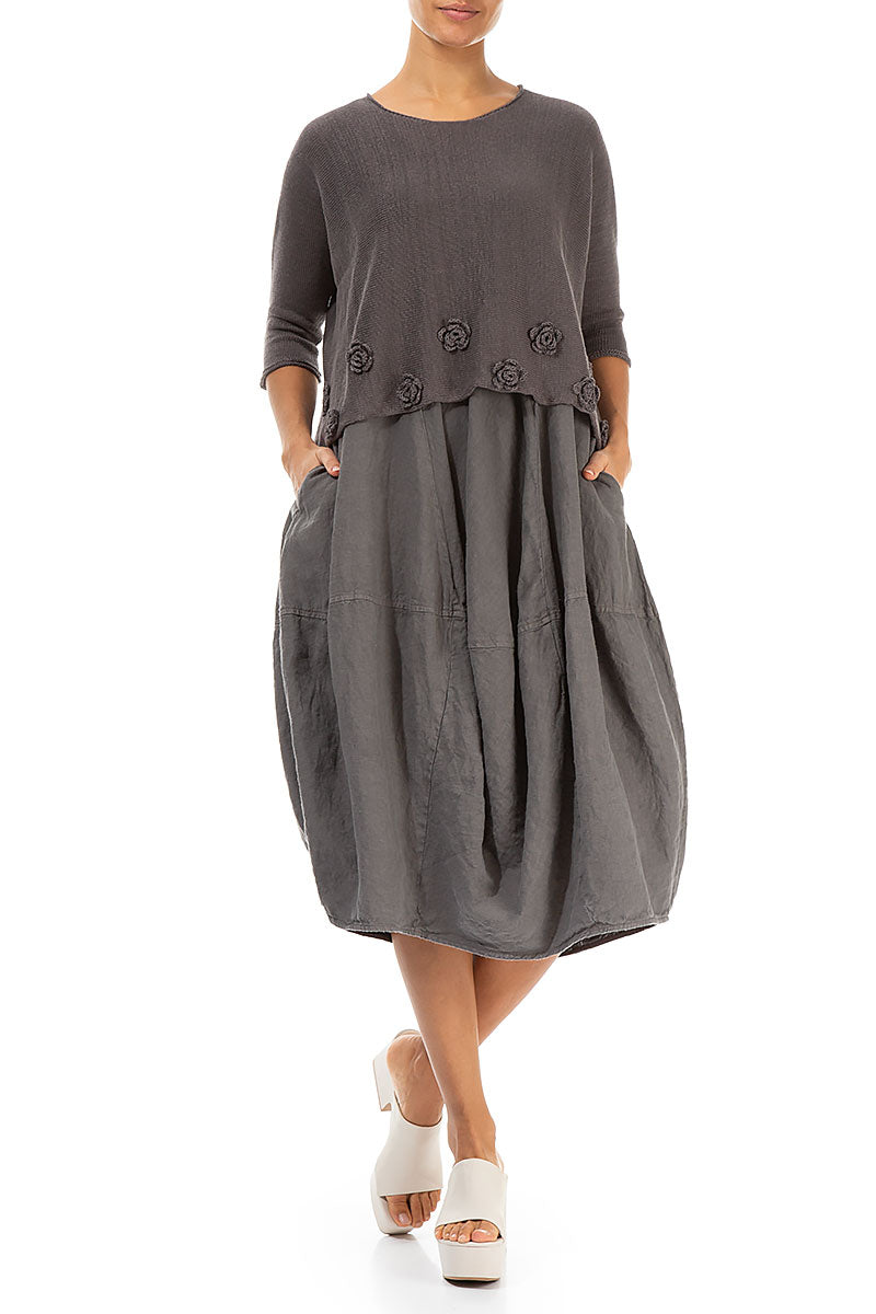 Flowers Decorated Brown Linen Jumper 4