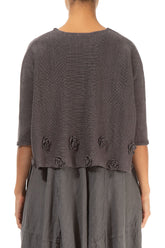 Flowers Decorated Brown Linen Jumper 2