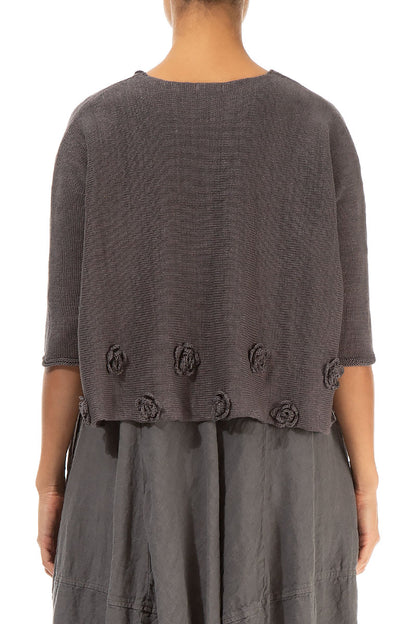 Flowers Decorated Brown Linen Jumper 2