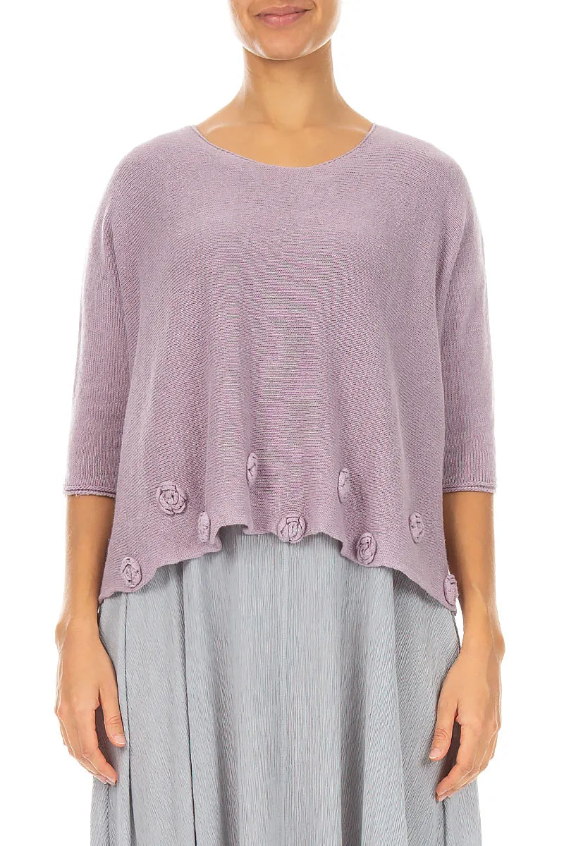 Flowers Decorated Lilac Linen Jumper