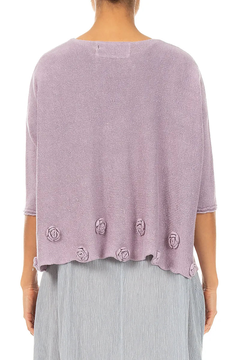 Flowers Decorated Lilac Linen Jumper