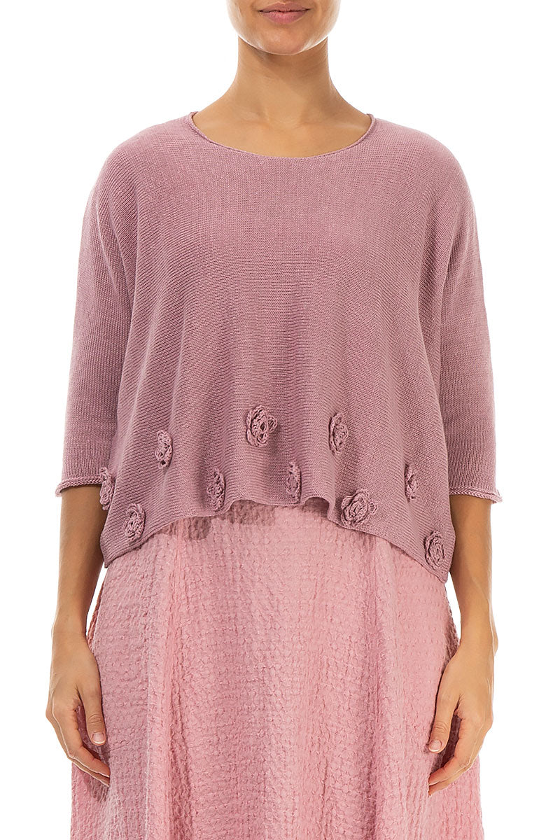 Flowers Decorated Mauve Pink Linen Jumper 1