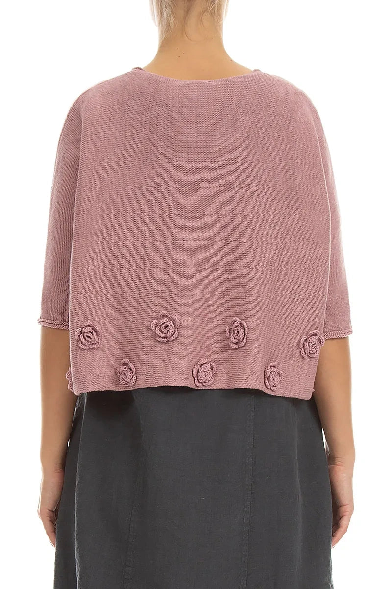 Flowers Decorated Mauve Pink Linen Jumper 2