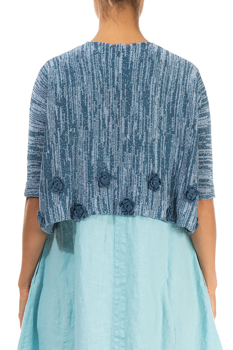 Flowers Decorated Mélange Blue Linen Jumper 2
