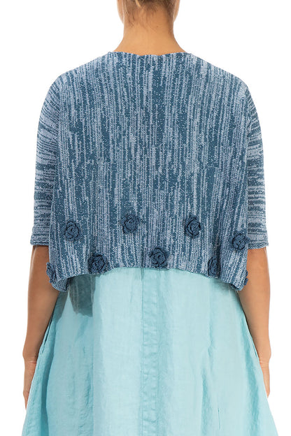 Flowers Decorated Mélange Blue Linen Jumper 2