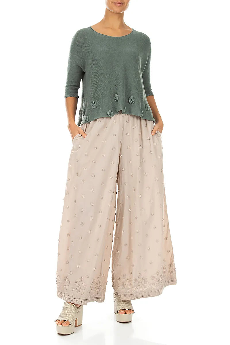 Flowers Decorated Sage Linen Jumper 4