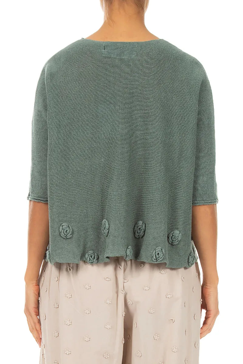 Flowers Decorated Sage Linen Jumper 2