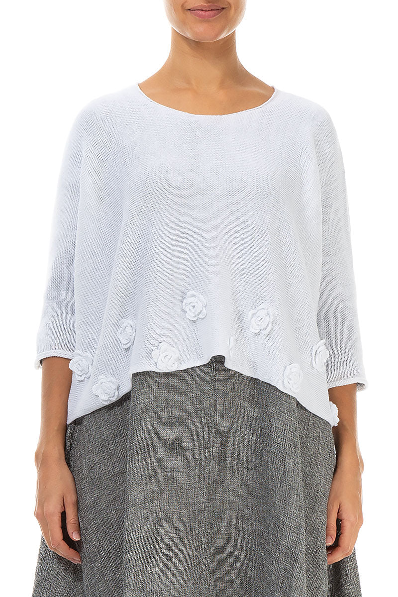 Flowers Decorated White Linen Jumper 1