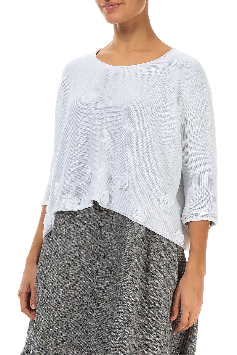Flowers Decorated White Linen Jumper 3
