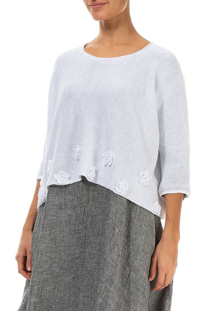 Flowers Decorated White Linen Jumper 3
