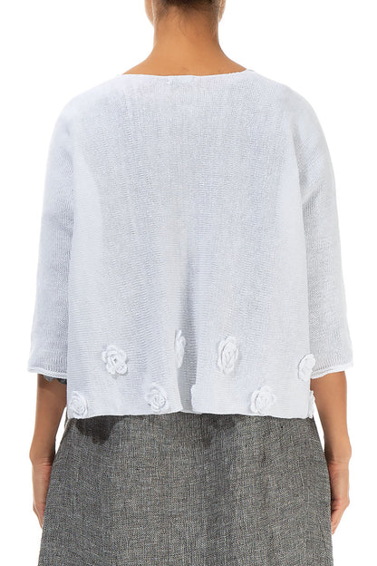 Flowers Decorated White Linen Jumper 2