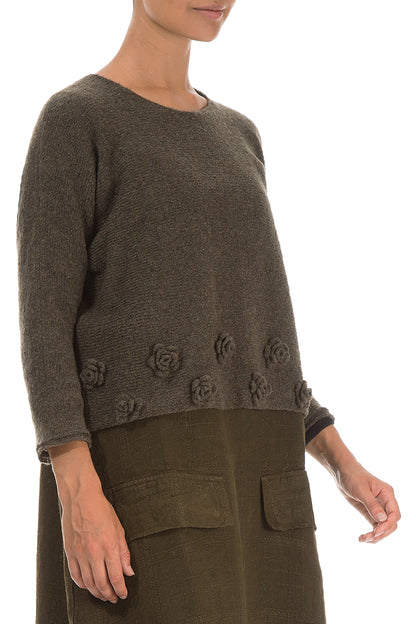 Flowers Khaki Wool Sweater 3