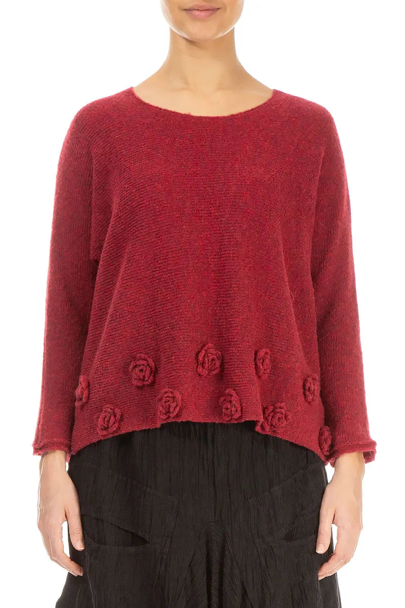 Flowers Red Wool Sweater 1