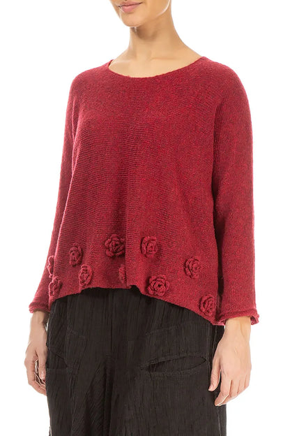 Flowers Red Wool Sweater 3