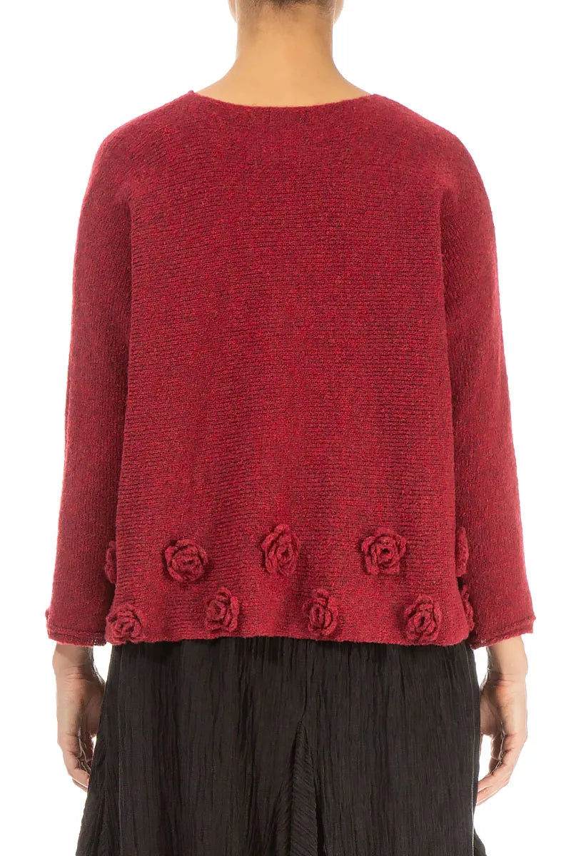 Flowers Red Wool Sweater 2