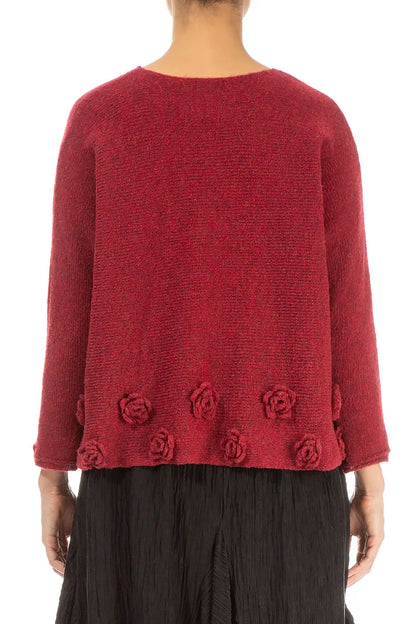 Flowers Red Wool Sweater 2