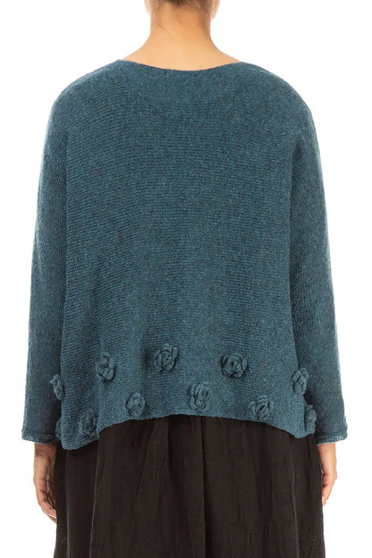 Flowers Teal Wool Sweater 2