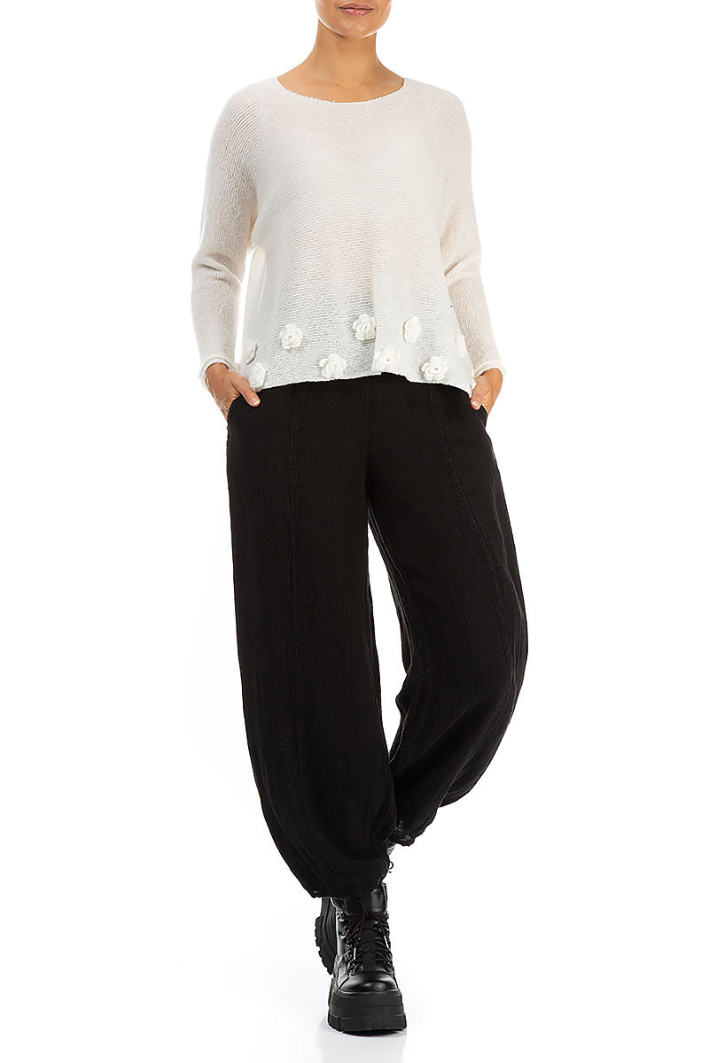 Flowers White Wool Sweater 4