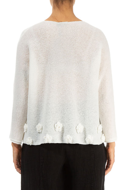 Flowers White Wool Sweater 2