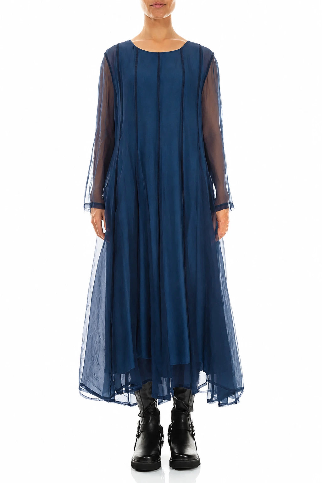 Flowing Azure Silk Chiffon Dress 1