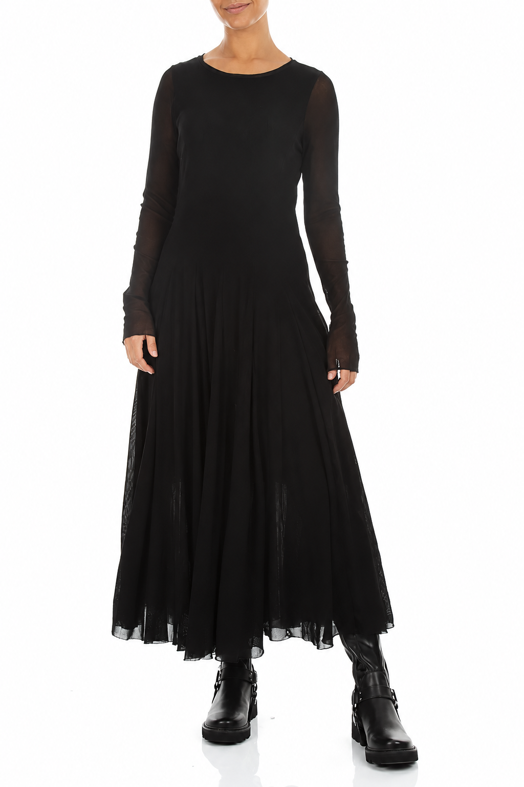 Flowing Black Mesh Soft Cotton Dress