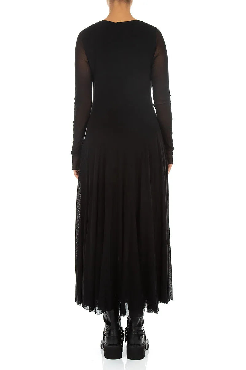 Flowing Black Mesh Soft Cotton Dress