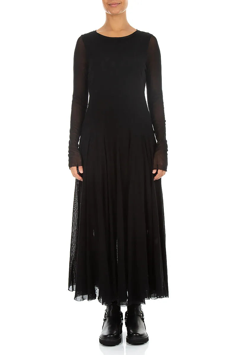 Flowing Black Mesh Soft Cotton Dress