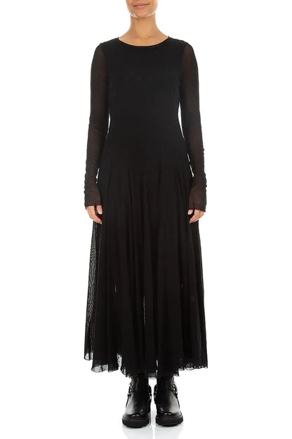 Flowing Black Mesh Soft Cotton Dress