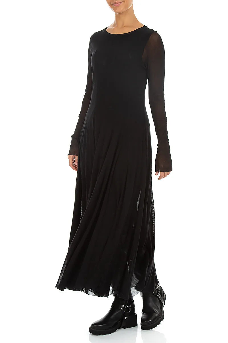 Flowing Black Mesh Soft Cotton Dress