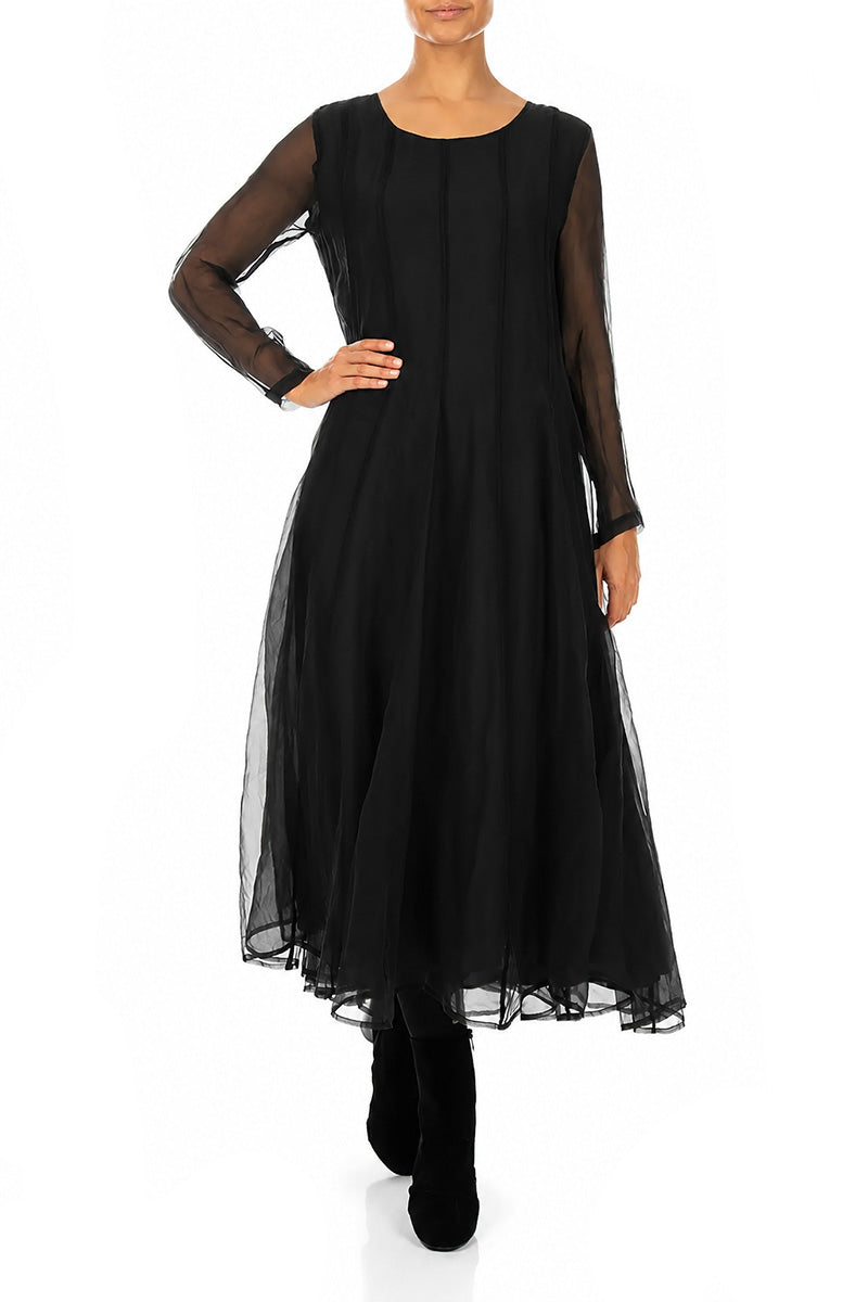 Flowing Black Silk Chiffon Dress 5