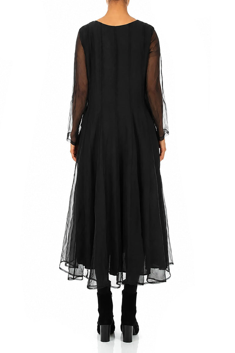 Flowing Black Silk Chiffon Dress 3