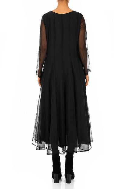 Flowing Black Silk Chiffon Dress