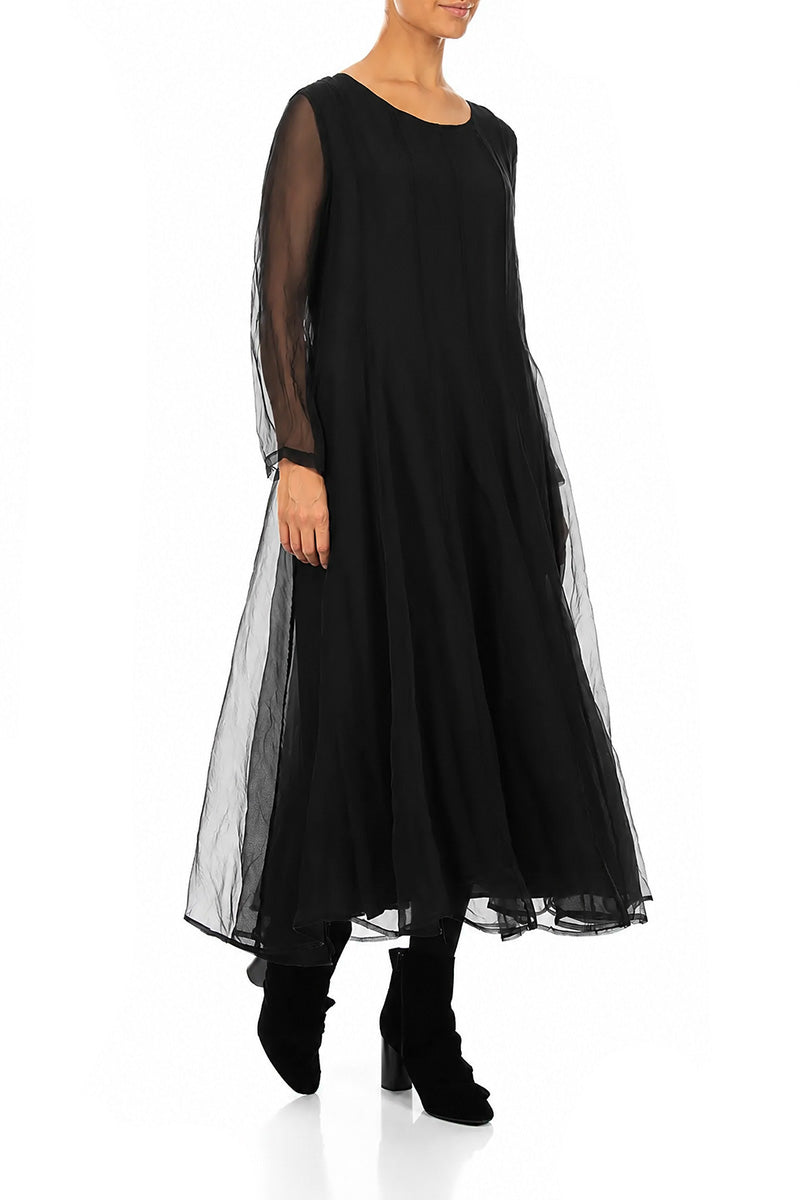 Flowing Black Silk Chiffon Dress 4