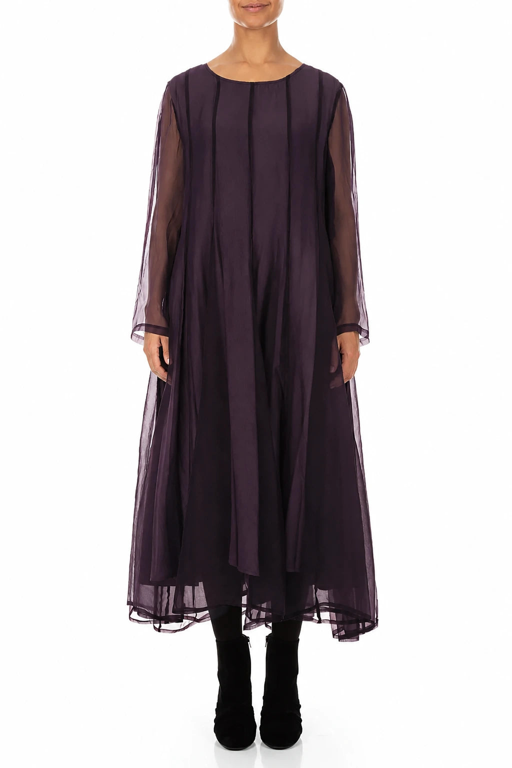 Robe fluide en mousseline de Soie prune foncé