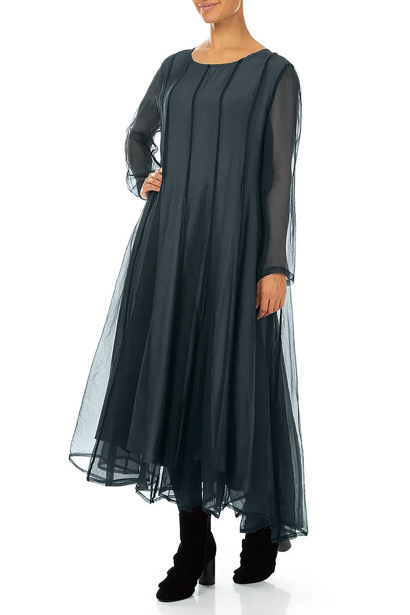 Flowing Deep Turquoise Silk Chiffon Dress