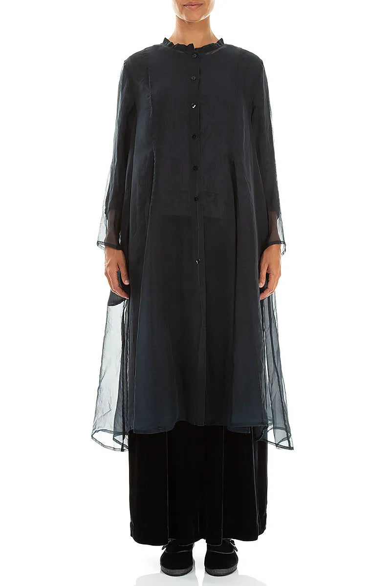 Veste fluide en mousseline de Soie Turquoise profond