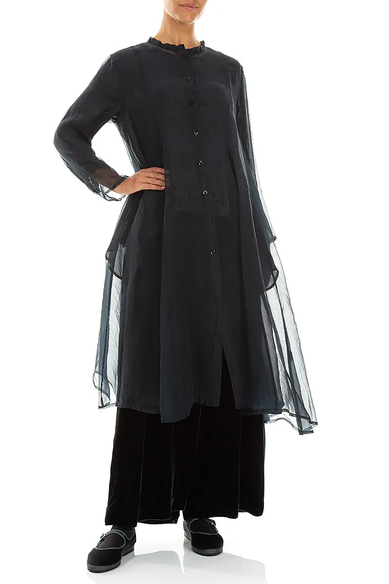 Flowing Deep Turquoise Silk Chiffon Jacket 4