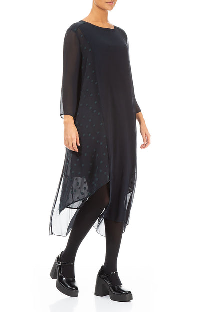 Flowing Dotty Dark Forest Silk Dress
